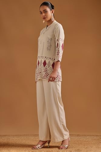 Soch Womens Off White Rayon Geometric Tunic