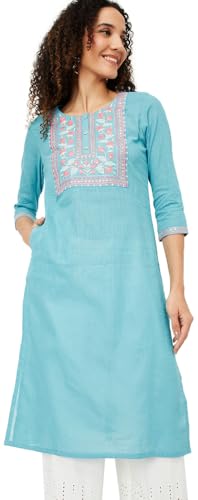 Max Women's Cotton Blend Regular Kurta (DAEKSP25PI_Aqua