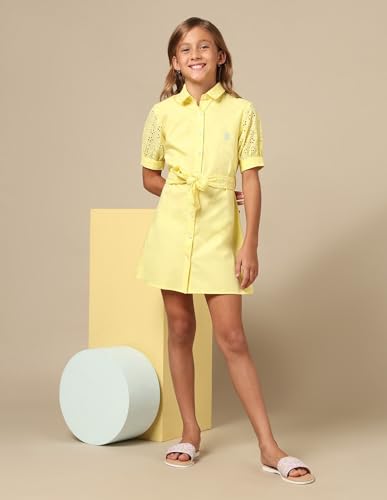 U.S. POLO ASSN. Girl's Cotton A-Line Mini Dress (UGSS25DRS248 Yellow