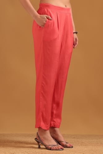 Soch Womens Peach Viscose Botanical Salwar Suit With Bead