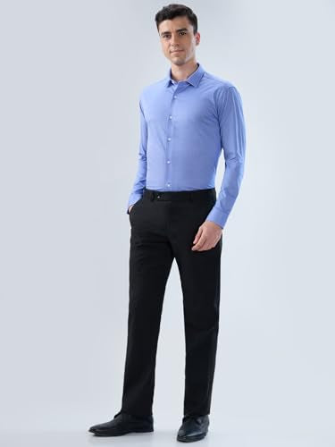 Park Avenue Men Slim Fit Structure Pattern Cotton Polyester Blend Short Collar Full Sleeve Round Hem Formal Shirt Medium Blue
