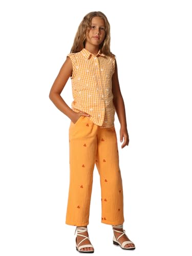 VERO MODA Girls Floral Print Cotton Orange Shirt