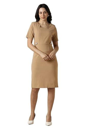 Women Beige Solid Formal Dress
