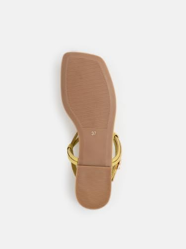 KENNETH COLE Women's Flat Sandal | Synthetic | Square Toe, Multi-Strap Design, Buckle Closure | Yellow, UK10