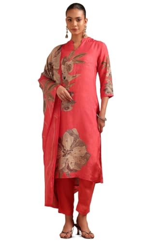 Soch Womens Peach Viscose Botanical Salwar Suit With Bead