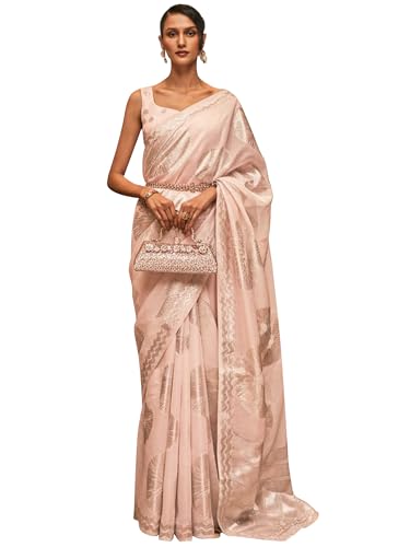 AKHILAM Women's Peach Modal Floral Printed Saree With Unstitched Blouse Piece (KROWN255001_AI)