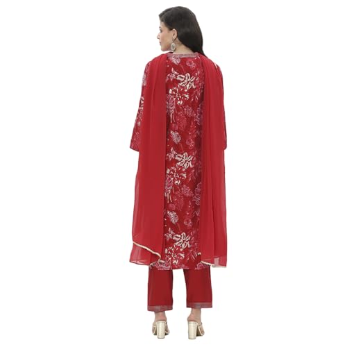 Rangriti Women Red Viscose Blend Straight Kurta Set_42