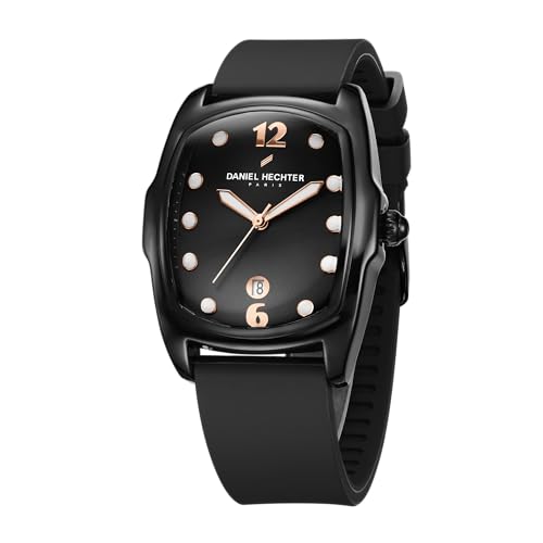 Daniel Hechter Paris Cite Collection Analog Watch for Men with Square Dial, Magnifier Dome Glass, Date Display, Quartz Movement and Silicone Strap - DHM1017