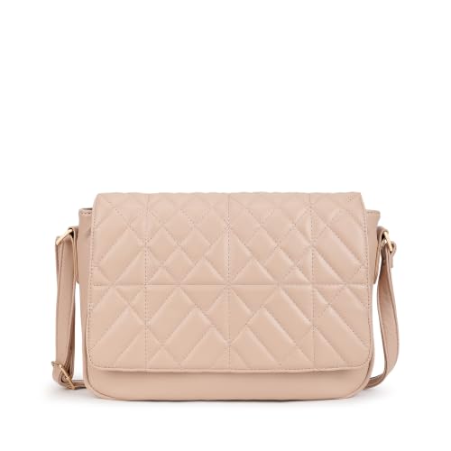 Fastrack Metro Quilted Sling Bag for Women|Pink Faux Leather Crossbody Bag|Quilted Flap Design with Zip & Magnetic Closure Spacious Compartment with Organiser Pockets|Adjustable Strap|External Pocket