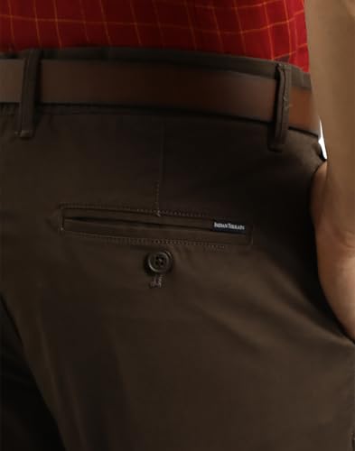 Indian Terrain Men's Brown Cotton Slim Fit Casual Trousers