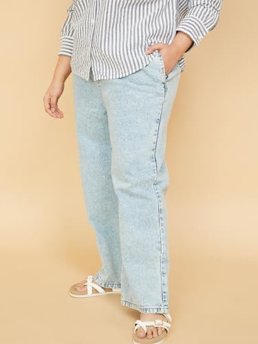 Max Women Washed Wide Leg Jeans (Blue_5XL)