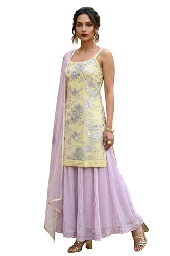 Wishful Women’s Yellow Zari Embroidered Straight Sleeveless Kurta with Cullotes and Dupatta Set - (SP11510-401090-M)