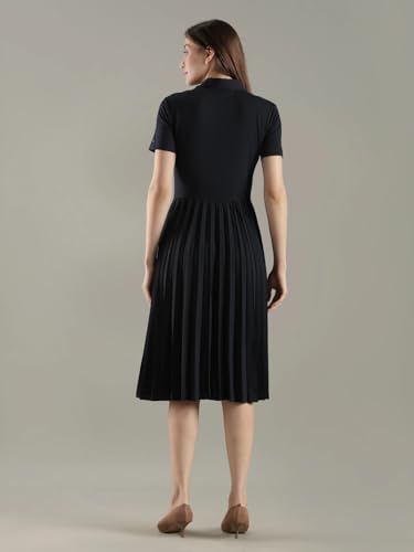 Polyester Polo Collar Midi Dress