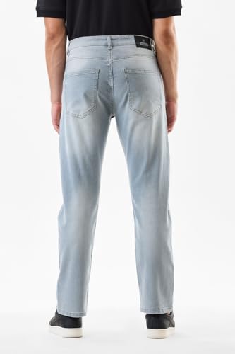 SNITCH Men Jeans Casual Wear Light Blue | Comfort Fit, Button & Zip Closure, Smooth Texture, Light Fading | Durable Cotton Blend, Medium Stretch, Full Length, 5 Pockets