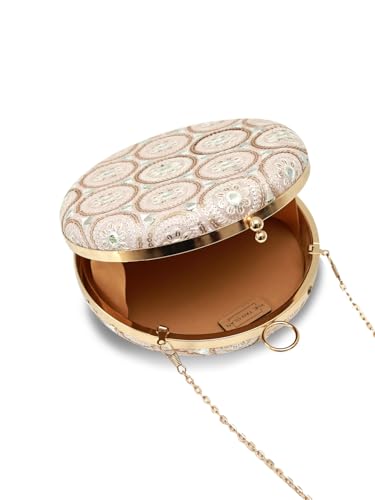THE TAN CLAN Inaara Round Clutches for women Purses Luxury Evening Handbags for ladies with Detachable Handle