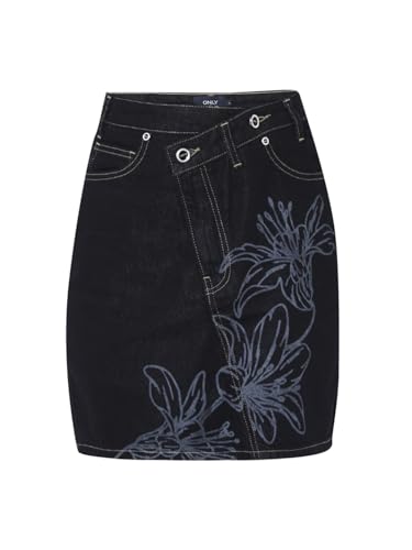 ONLY Women's Floral Print Flared High-Rise Blue Skirt