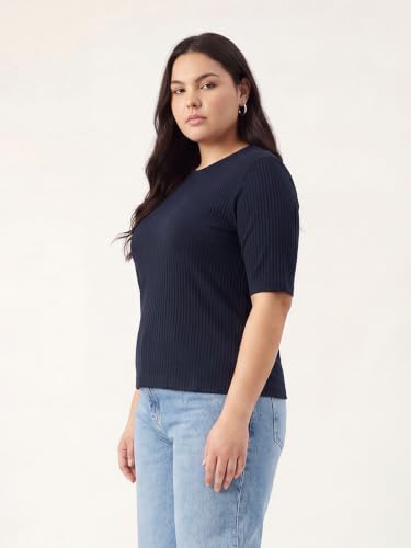 Max Women Ribbed T-Shirt (Blue_3XL)