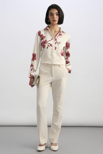 Women Cream Print Long Sleeves Shirt