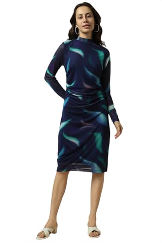 Allen Solly Women's Polyester Modern Knee-Length Dress (AHDRERGFB60992_Navy