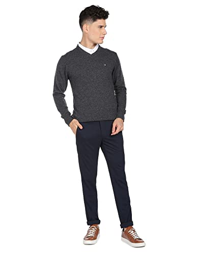Arrow Men Dark Grey V-Neck Long Sleeve Heathered Sweater