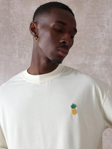 GURIK Men's Oversized Baggy Fit Drop Shoulder Printed Tshirt(SF-Mens-osize-Tshirt-Pine Aple-White-XL)