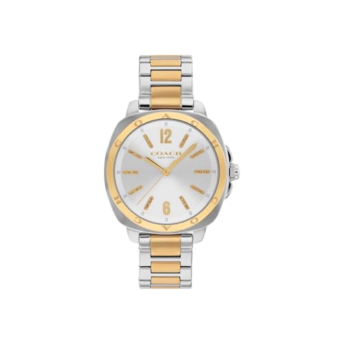 Coach Kitt Qtz Basic Silver White Tonneau Dial Women's Watch|Two Tone Stainless Steel Material|Silver Color Band - 14504544