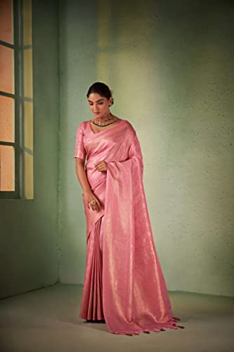 Vardha Women's Kanchipuram Art Silk Saree with Unstitched Blouse Piece - Gold Zari Woven Work Sarees for Wedding (Asya Vol.5_566)