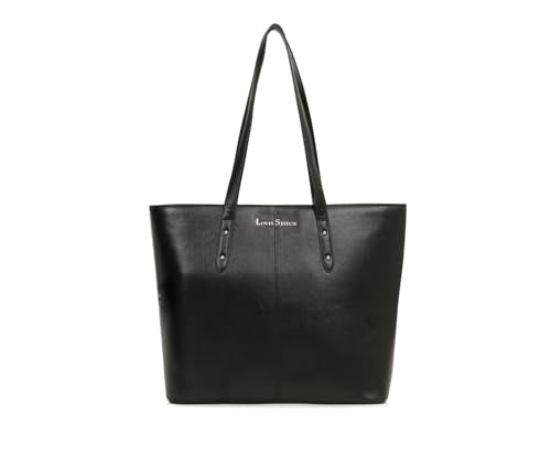 LOUIS STITCH Stylish Black Tote Bag for Women | Ladies Oversized Shopper Tote Handbag with Zipper for Travel, College | LDB-VF1005-TOTJB