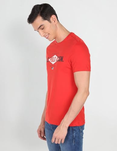 U.S. POLO ASSN. Half Sleeve Round Neck T Shirt Muscle FIT (UDTSHS0106_RED_M)