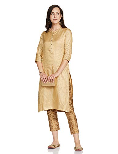 BIBA WOMEN YARNDYED NARROW SALWAR KURTA DUPATTA(SKD7384_BEIGE_32)
