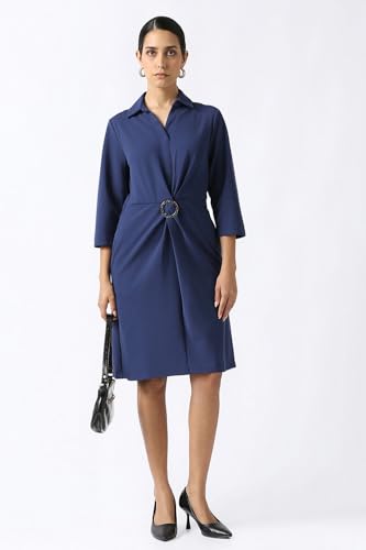 Van Heusen Women's Polyester Blend Modern Knee-Length Dress (VWCDERGFL33544_Blue