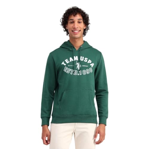 U.S. POLO ASSN. Mens Solid Full Sleeve Front Closed Hoddie Sweatshirts (UDSWSS0129_Dk. Green_S)