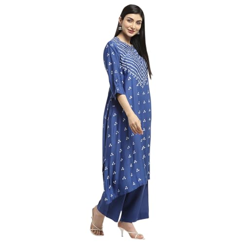 Biba Women Blue Shantoon Asymmetric Kurta Set_40