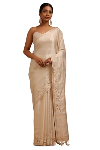 Soch Womens Cream Tussar Hand Embroidered Saree