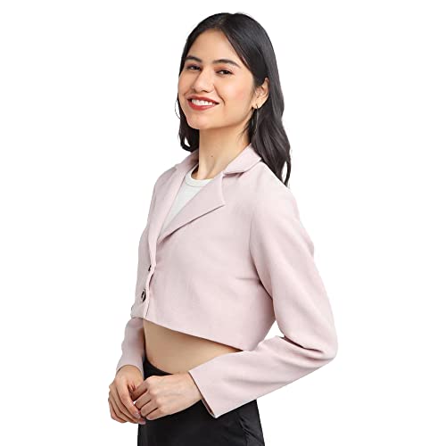 Zink London Women's Pink Solid Cropped Blazer