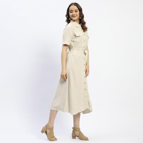 Madame Beige Button Down Viscose Blend Shirt Dress