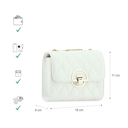 Fastrack Quilted Sling Bag for Women | Chic Party Bag for Girls, Ladies, Women | Stylish Structured Bag Made of Faux Leather (White)