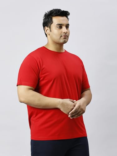 XMEX Mens Round Neck Half Sleeve Cotton Blend Plain T Shirt Soft Breathable Fabric Everyday Comfort Casual Elegant wear Stylish Regular Fit Tee for Summer All Seasons (RED,7XL)