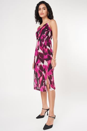 Annabelle by Pantaloons Women's Polyester Blend Classic Knee-Length Dress (110157516005_Pink