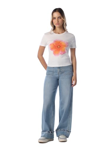 ONLY Women's Floral Print Regular Fit White T-Shirt