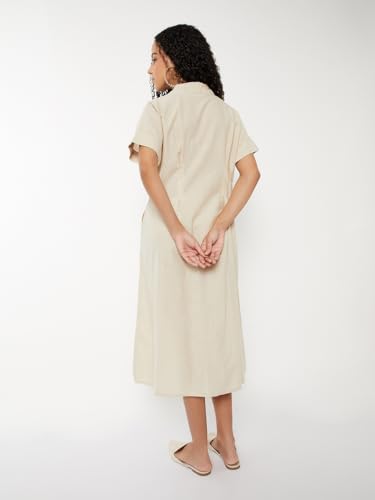 Max Women's Polyester A-Line Below The Knee Dress (IS510003_Beige
