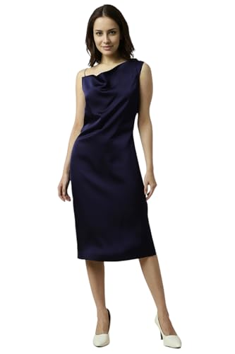 Allen Solly Women's Polyester Modern Knee-Length Dress (AHDRCRGFJ58485_Navy