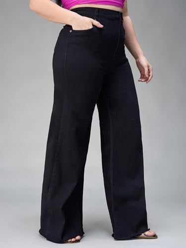 Miss Chase A+ Women's Bootcut High Rise Regular Length Stretchable Denim Jeans (APAW24DEN86-91-445-40, Matte Black, 40)