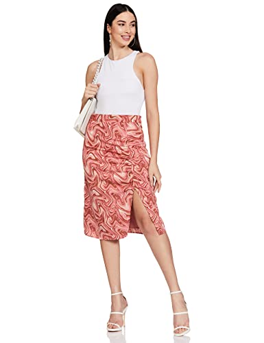 Marie Claire Polyester Women Georgette Western Midi Skirt Peach, Large