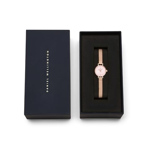Daniel Wellington Petite Analog Watch for Women with Pink Round Dial & Rose Gold Stainless Steel Bracelet Band Water Resistant Women's Wrist Watches - DW00100743K