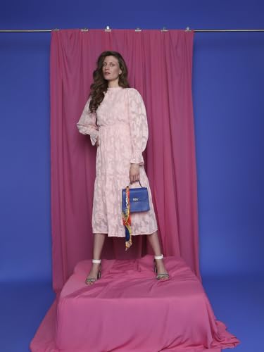 VERO MODA Women Self Design Pink Polyester Midi Length A-Line Dress