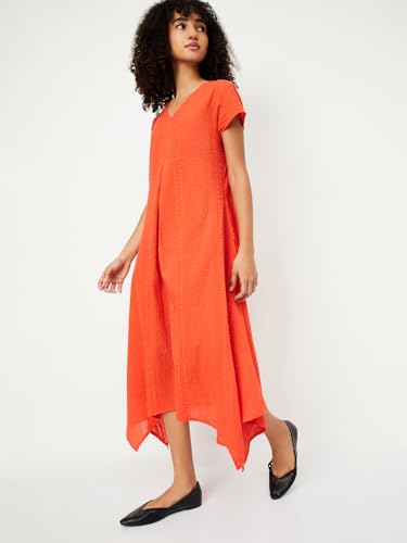 Max Kalki x Max Women Textured Asymmetric Dress (Orange_S)