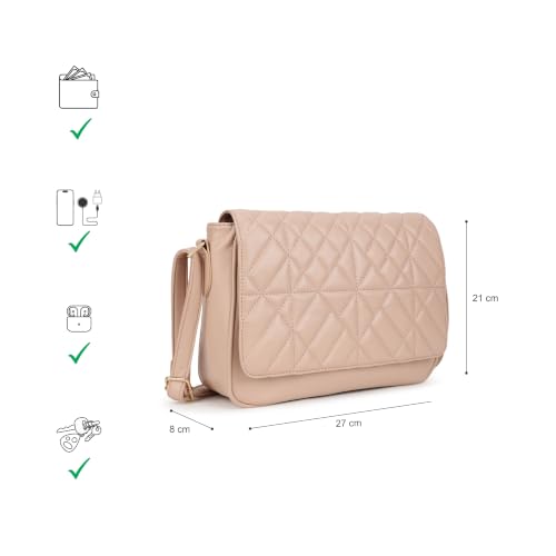 Fastrack Metro Quilted Sling Bag for Women|Pink Faux Leather Crossbody Bag|Quilted Flap Design with Zip & Magnetic Closure Spacious Compartment with Organiser Pockets|Adjustable Strap|External Pocket