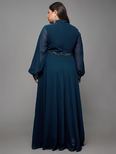 Miss Chase A+ Women's Georgette Maxi Dress (APAW21D06-21-644-07, Dark Teal, 2XL)