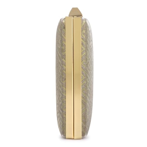 Crusset Women's Glitz Framed Clutch | Ladies Gold Purse Handbag with Detachable Chain Sling Strap CL20736 (1, Lite Gold1, Small)